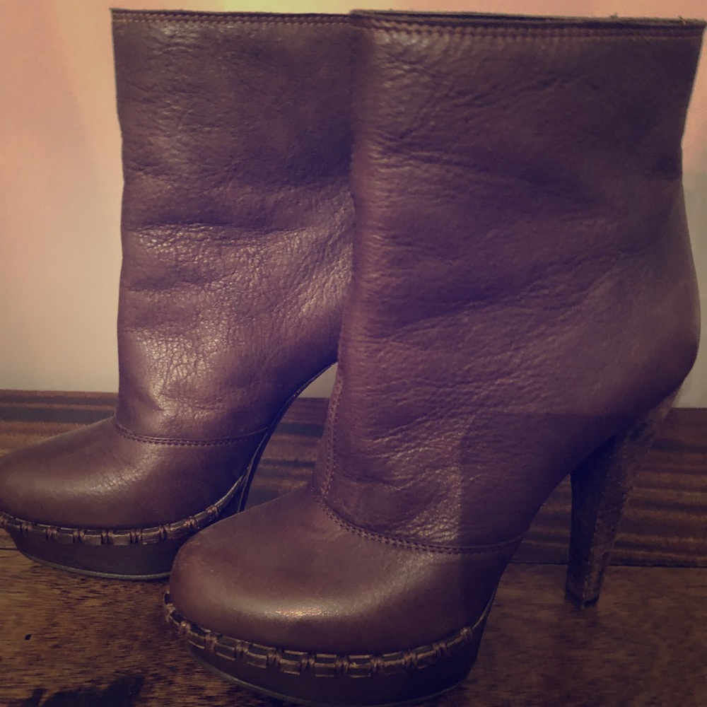 YSL Brown stiletto platform bootie